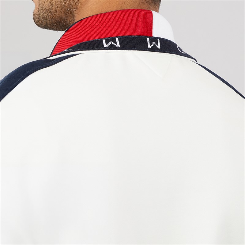 Tommy Jeans Mens Relaxed Colourblock 1/4 Zip Sweatshirt Ecru