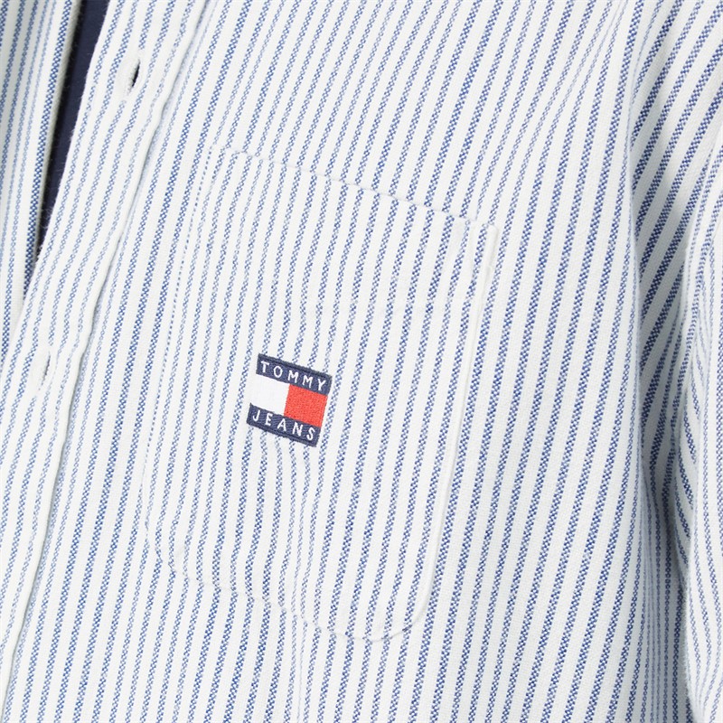 Tommy Jeans Mens Oversized Stripe Oxford Shirt Providence Blue