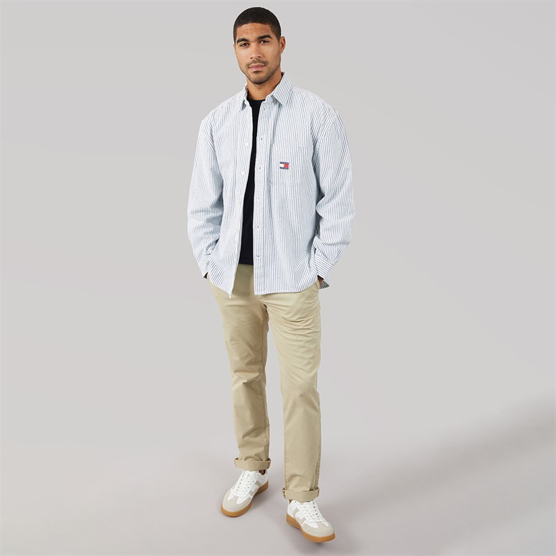 Tommy Jeans Mens Oversized Stripe Oxford Shirt Providence Blue