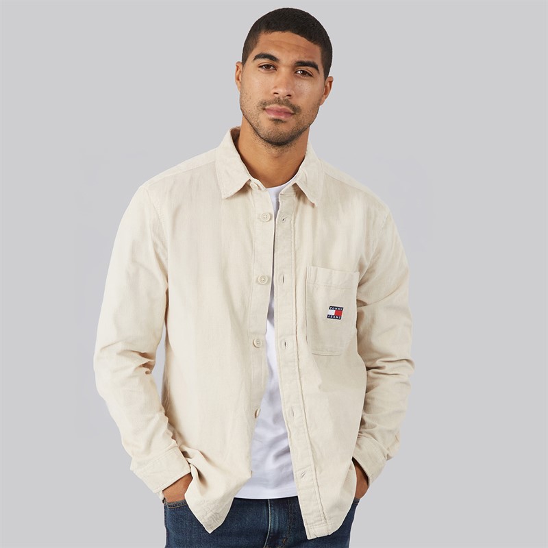 Tommy Jeans Mens Brick Cord Overshirt Classic Beige