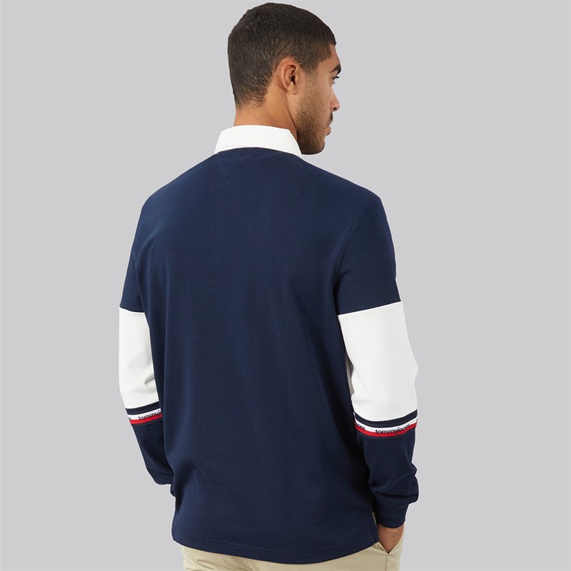 Tommy Jeans Mens Relaxed Colourblock Rugby Shirt Dark Night Navy