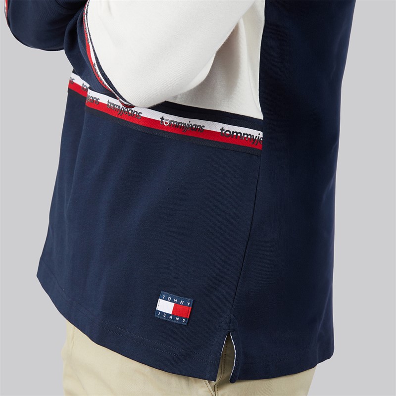 Tommy Jeans Mens Relaxed Colourblock Rugby Shirt Dark Night Navy