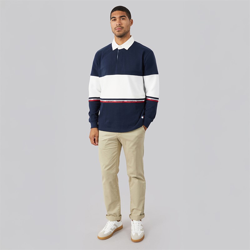 Tommy Jeans Mens Relaxed Colourblock Rugby Shirt Dark Night Navy