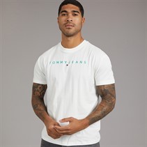 Tommy Jeans Mens Linear Logo T-Shirt Ecru/Bahama Green