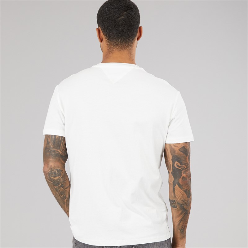 Tommy Jeans Mens Linear Logo T-Shirt Ecru/Bahama Green