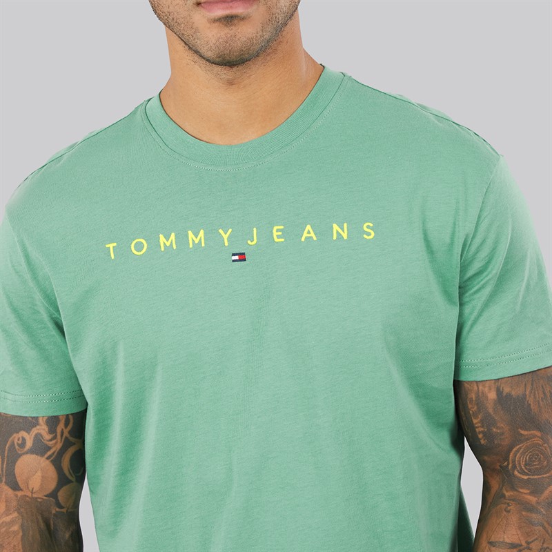 Tommy Jeans Mens Linear Logo T-Shirt Bahama Green
