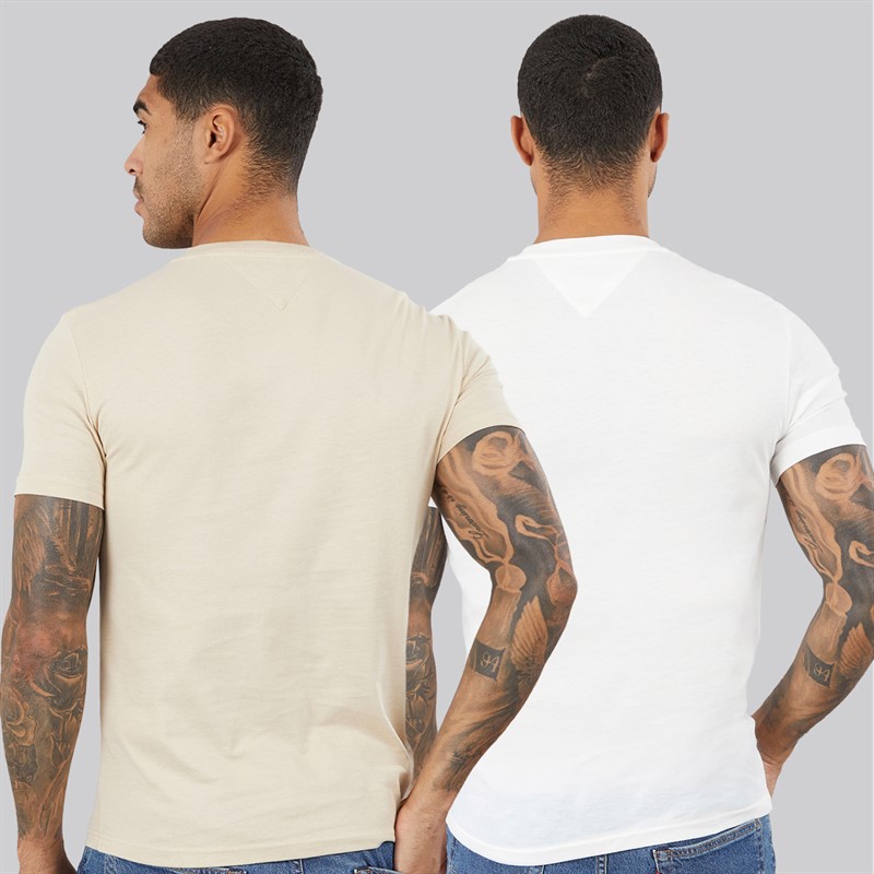 Tommy Jeans Mens Two Pack Jersey T-Shirts Ecru/White Clay
