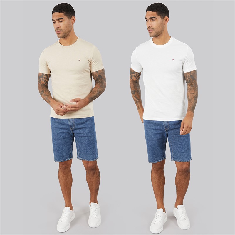 Tommy Jeans Mens Two Pack Jersey T-Shirts Ecru/White Clay