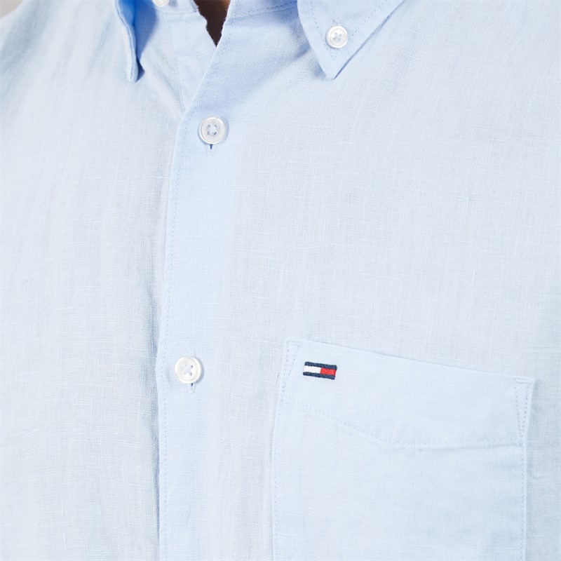 Tommy Jeans Mens Linen Long Sleeve Shirt Sweet Blue
