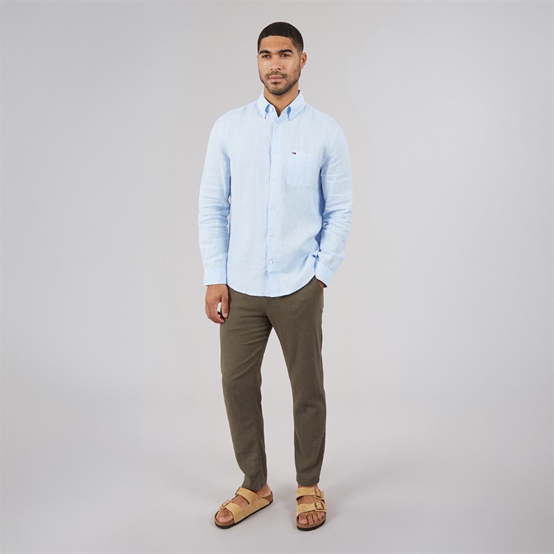 Tommy Jeans Mens Linen Long Sleeve Shirt Sweet Blue