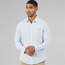 Tommy Jeans Mens Linen Long Sleeve Shirt Sweet Blue
