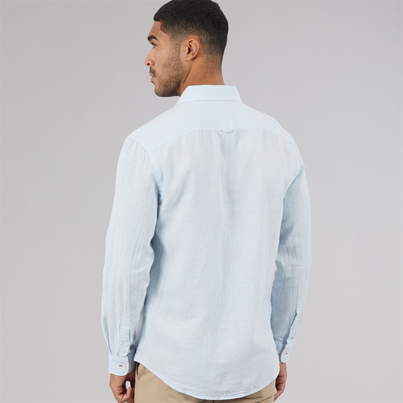Tommy Jeans Mens Linen Long Sleeve Shirt Sweet Blue