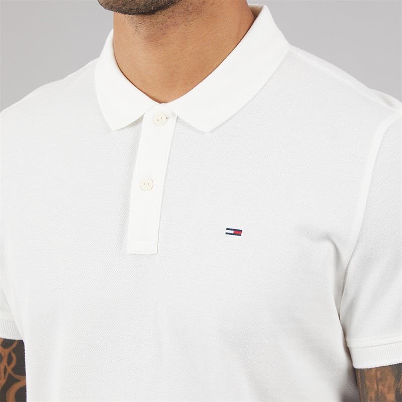 Tommy Jeans Mens Placket Polo Shirt Ecru