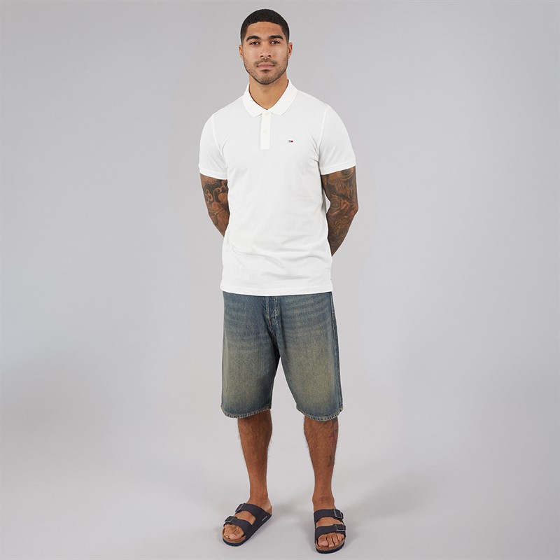 Tommy Jeans Mens Placket Polo Shirt Ecru