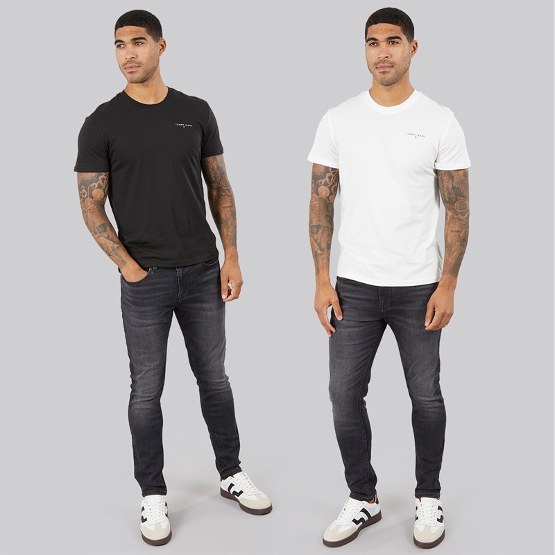 Tommy Jeans Mens Two Pack Linear T-Shirts Ecru/Black