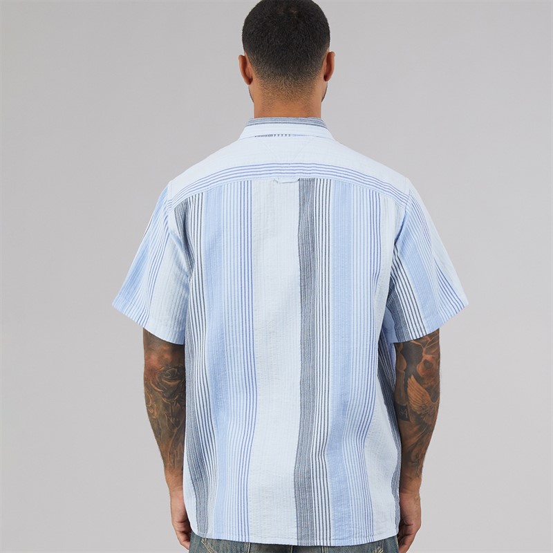 Tommy Jeans Mens Stripe Short Sleeve Shirt Sweet Blue Stripes