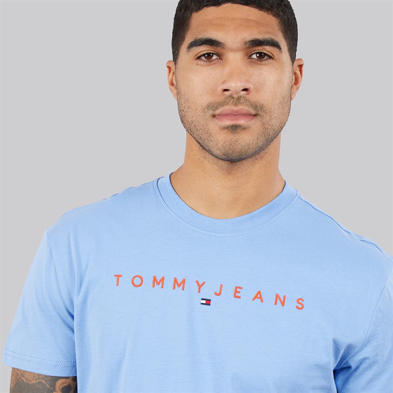 Tommy Jeans Mens Linear Logo T-Shirt Blue Twilight