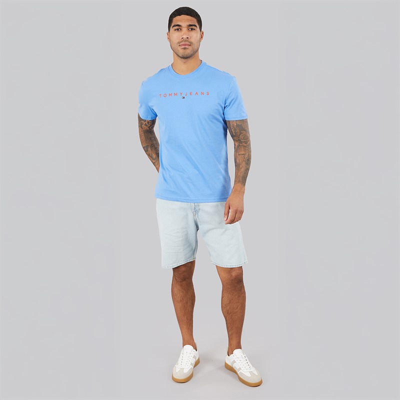 Tommy Jeans Mens Linear Logo T-Shirt Blue Twilight