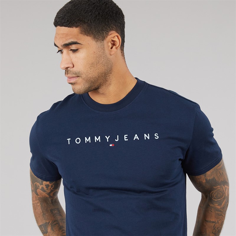 Tommy Jeans Mens Linear Logo T-Shirt Dark Night Navy/Sweet Blue