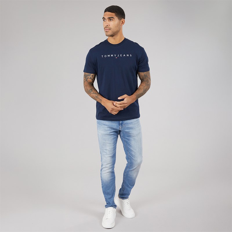 Tommy Jeans Mens Linear Logo T-Shirt Dark Night Navy/Sweet Blue