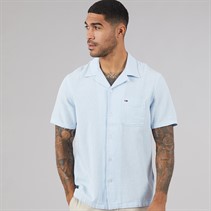 Tommy Jeans Mens Linen Short Sleeve Shirt Sweet Blue