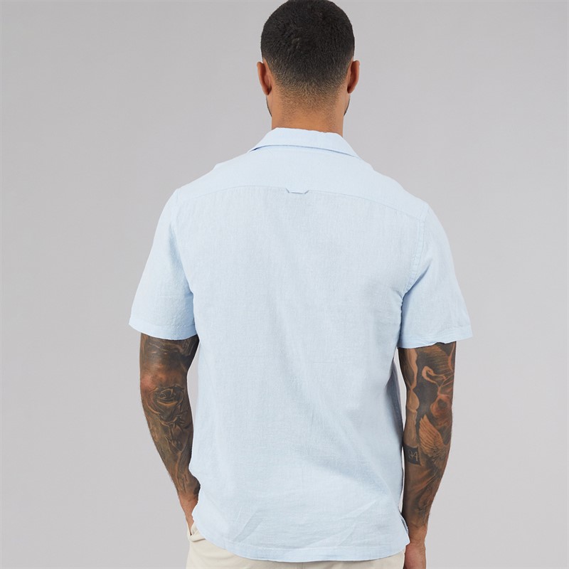Tommy Jeans Mens Linen Short Sleeve Shirt Sweet Blue