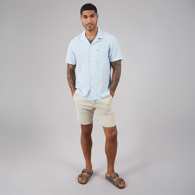 Tommy Jeans Mens Linen Short Sleeve Shirt Sweet Blue
