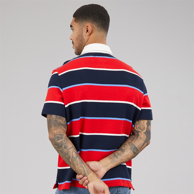 Tommy Jeans Mens Stripe Rugby Shirt Rapid Red Stripe