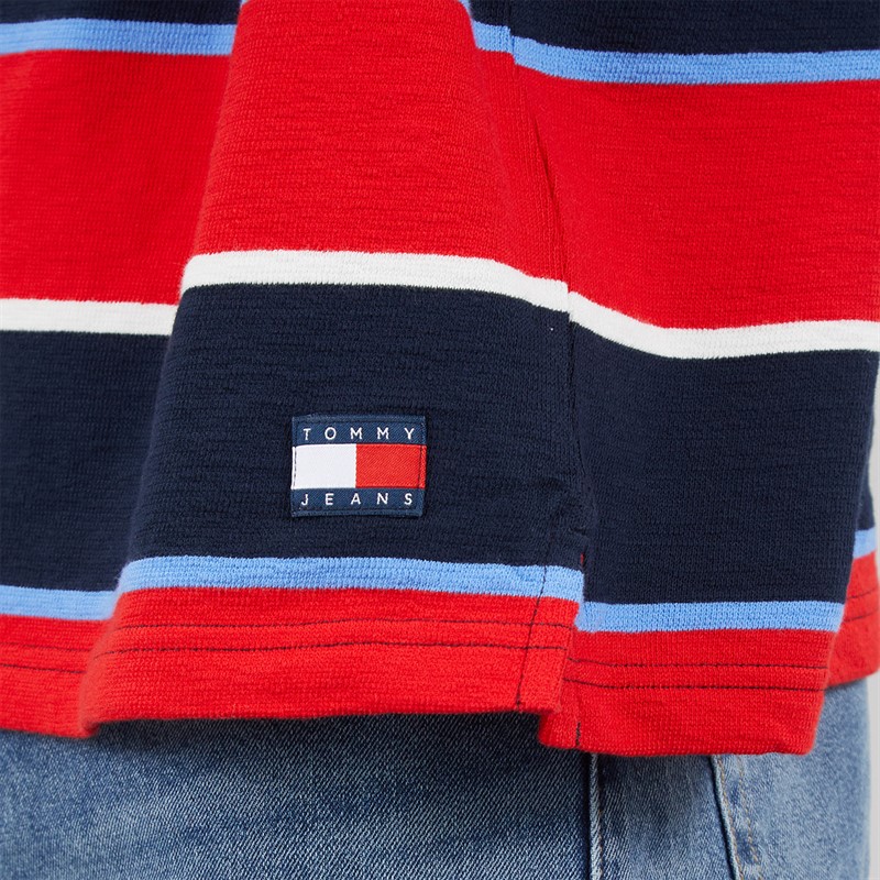 Tommy Jeans Mens Stripe Rugby Shirt Rapid Red Stripe