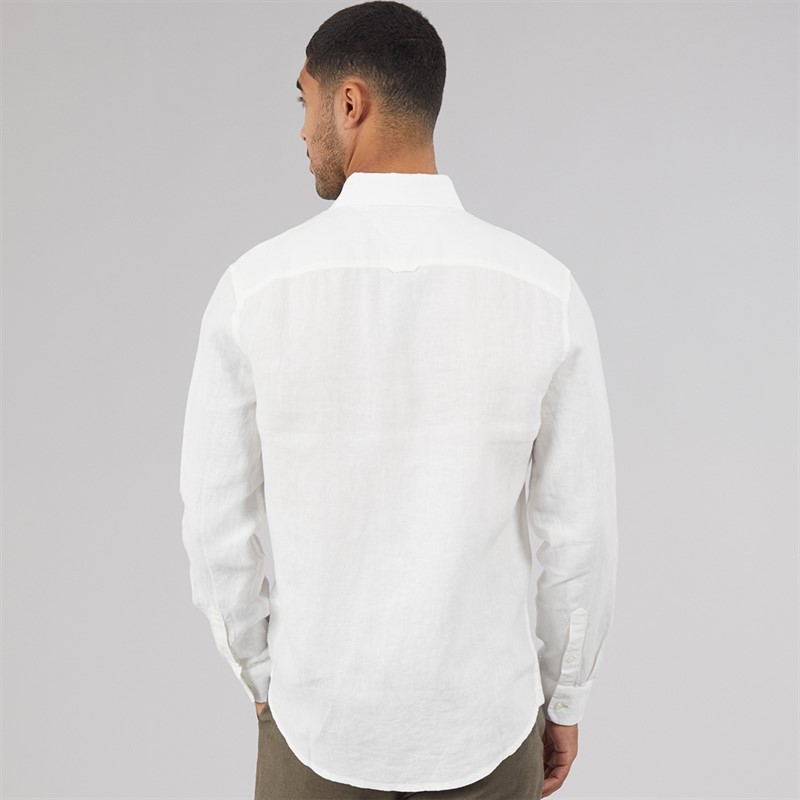 Tommy Jeans Mens Linen Long Sleeve Shirt Ecru