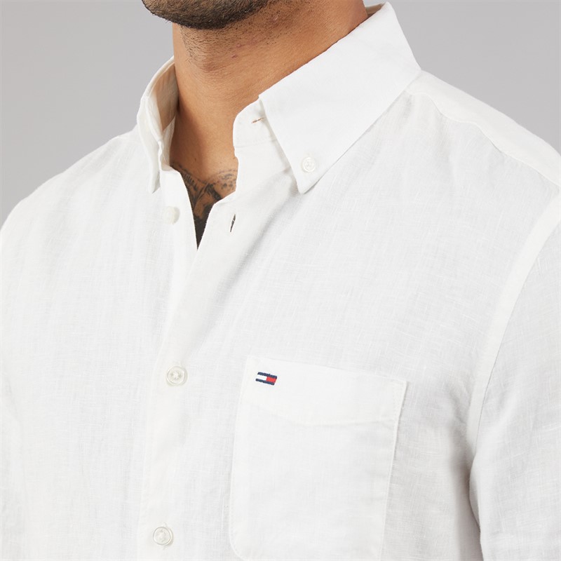 Tommy Jeans Mens Linen Long Sleeve Shirt Ecru