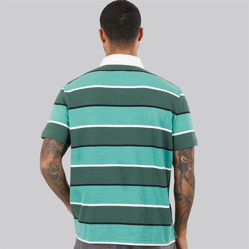 Tommy Jeans Mens Stripe Rugby Shirt Shadow Pine Stripe