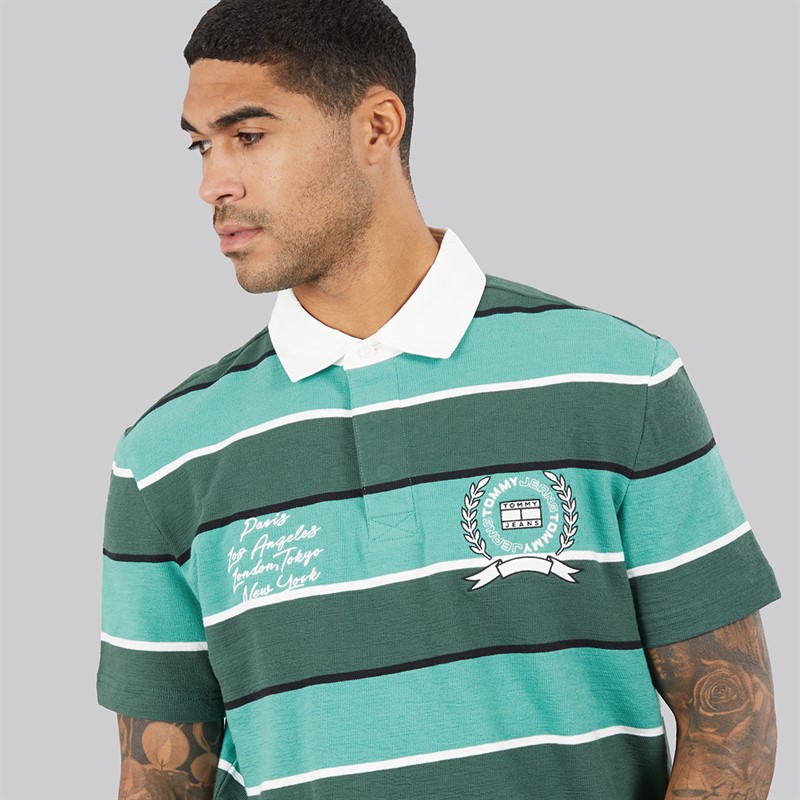 Tommy Jeans Mens Stripe Rugby Shirt Shadow Pine Stripe
