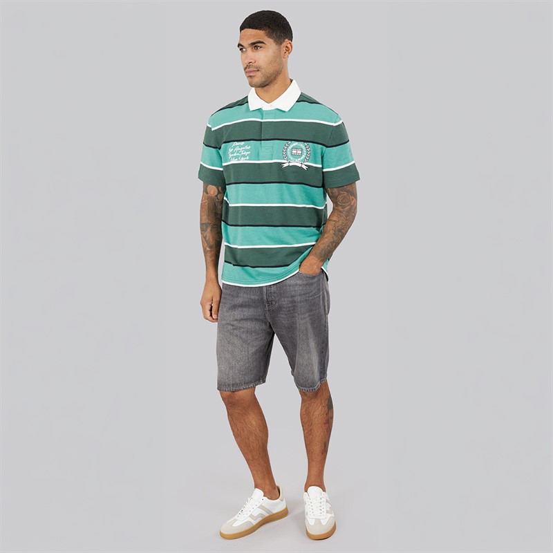 Tommy Jeans Mens Stripe Rugby Shirt Shadow Pine Stripe
