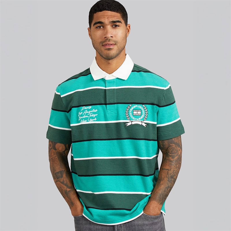 Tommy Jeans Mens Stripe Rugby Shirt Shadow Pine Stripe