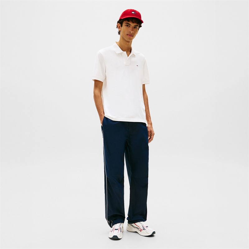 Tommy Jeans Mens Flag Regular Fit Pique Polo Shirt White