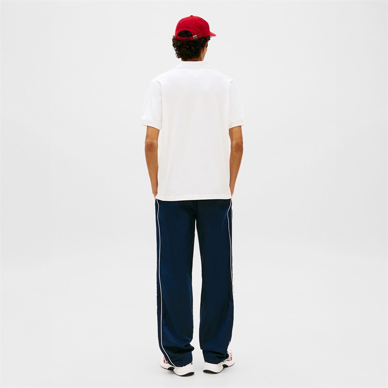 Tommy Jeans Mens Flag Regular Fit Pique Polo Shirt White