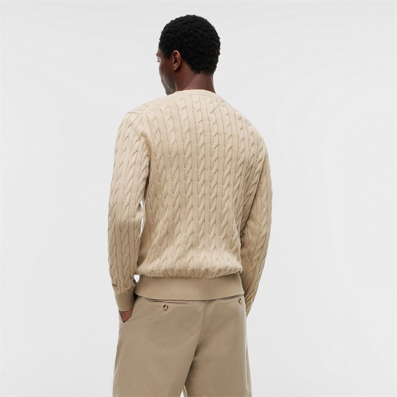 Tommy Jeans Mens Flag Embroidery Cable Knit Sweater Sandalwood
