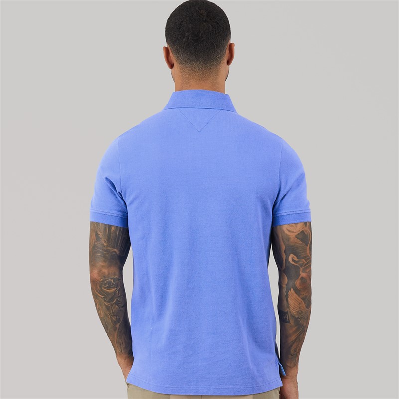 Tommy Jeans Mens Flag Regular Fit Pique Polo Shirt Blue Twilight