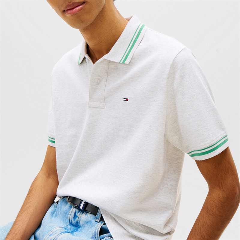 Tommy Jeans Mens Tipped Polo Shirt Ice Grey Heather