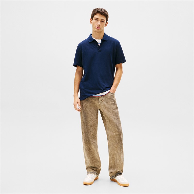 Tommy Jeans Mens Reg Waffle Polo Shirt Dark Night Navy