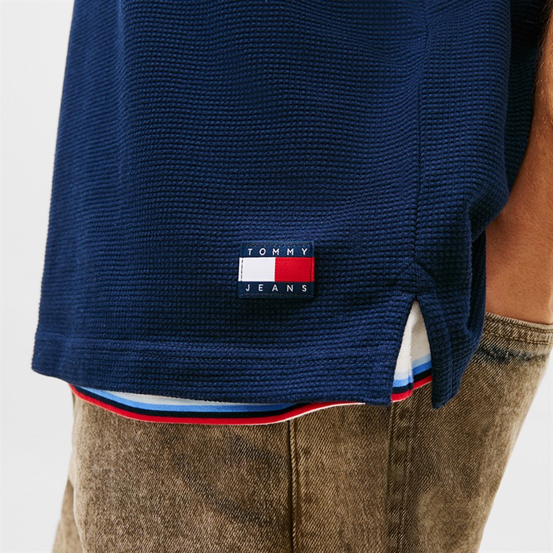 Tommy Jeans Mens Reg Waffle Polo Shirt Dark Night Navy
