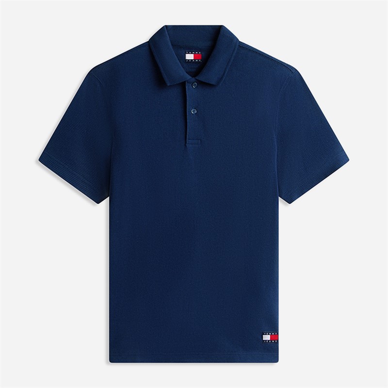Tommy Jeans Mens Reg Waffle Polo Shirt Dark Night Navy