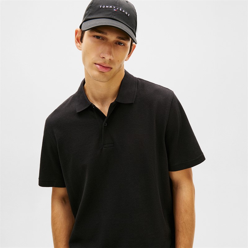Tommy Jeans Mens Reg Waffle Polo Shirt Black
