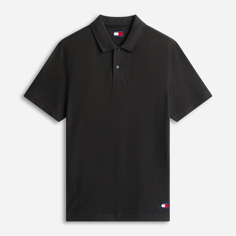 Tommy Jeans Mens Reg Waffle Polo Shirt Black