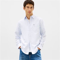 Tommy Jeans Mens Stripe Oxford Long Sleeve Shirt Blue Twilight Stripe