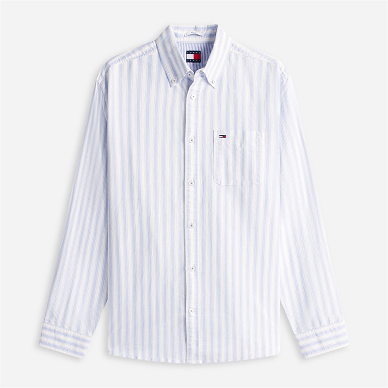 Tommy Jeans Mens Stripe Oxford Long Sleeve Shirt Blue Twilight Stripe