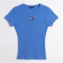 Tommy Jeans Womens Badge Ribbed T-Shirt Empire Blue