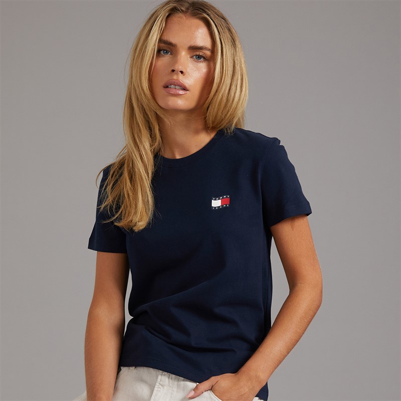 Tommy Jeans Womens Wavy Flag T-Shirt Dark Night Navy