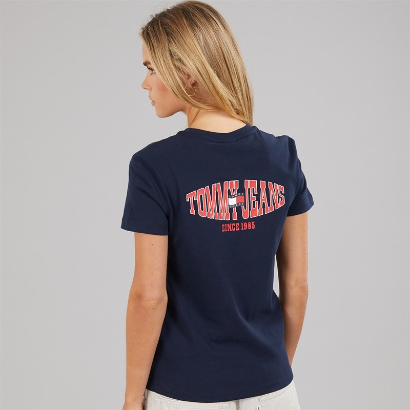Tommy Jeans Womens Wavy Flag T-Shirt Dark Night Navy